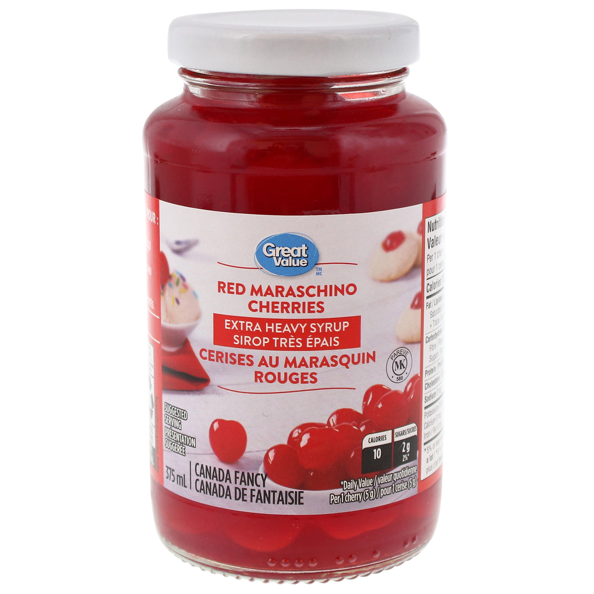 Great Value Red Maraschino Cherries in Extra Heavy Syrup 375 mL