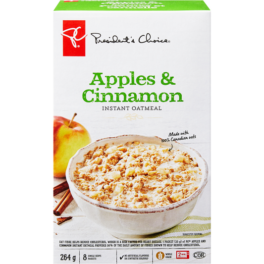 President's Choice Apples & Cinnamon Instant Oatmeal 8 x 33 g